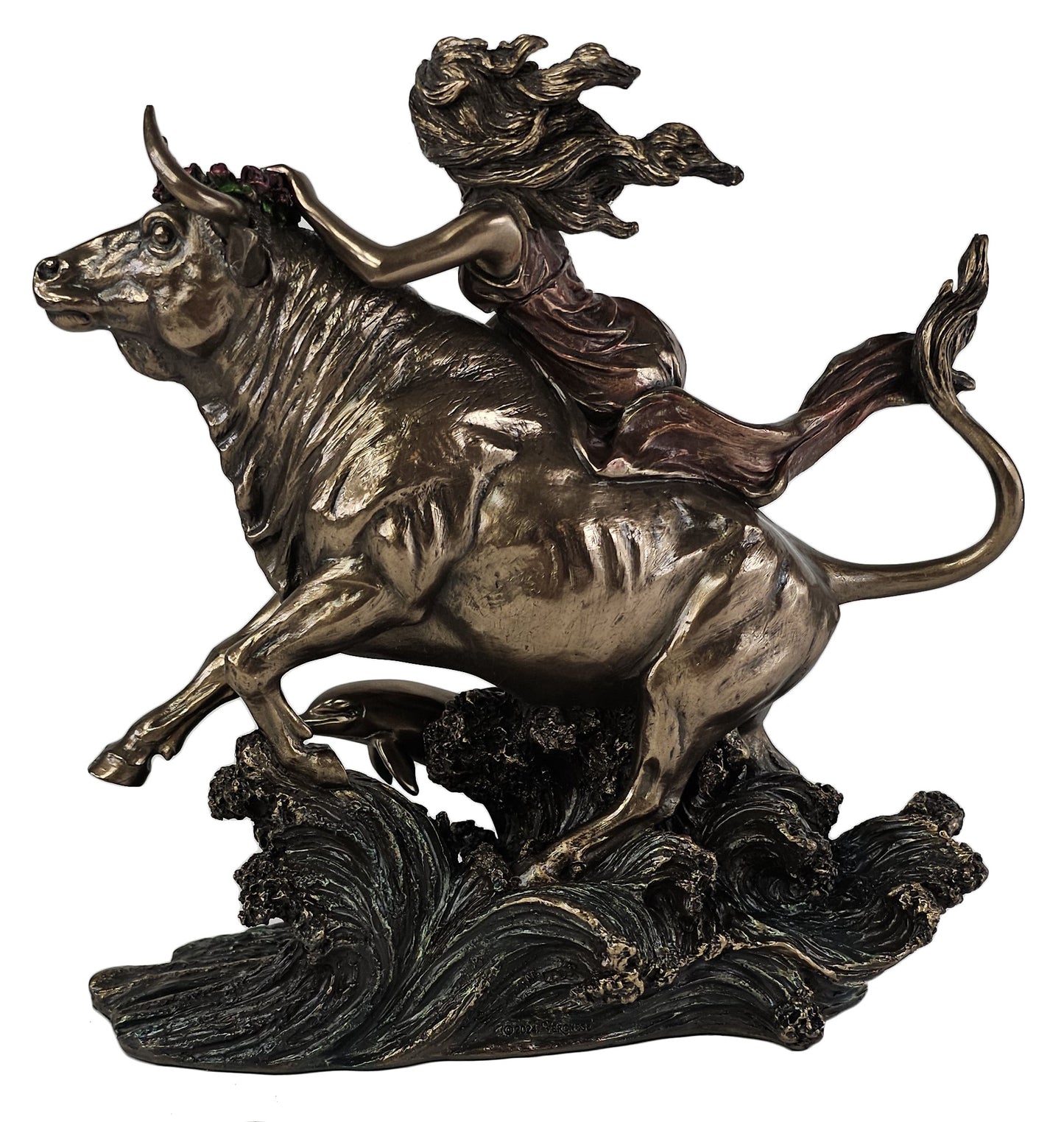 8 3/4" Abduction of Europa W Dolphin Greek / Roman Mythology Statue Bronze Color