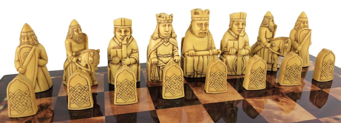 Large Isle of Lewis Chess Set 3 1/4" King with 18" Cherry Color Board
