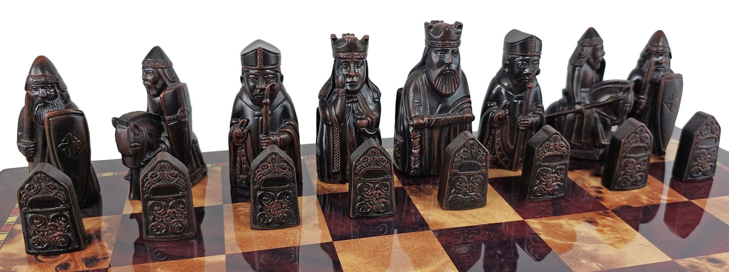 Large Isle of Lewis Chess Set 3 1/4" King with 18" Cherry Color Board