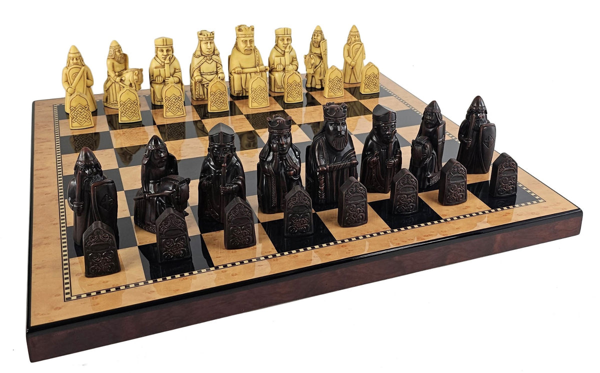 Large Isle of Lewis Chess Set 3 1/4" King with 18" Walnut Color Board
