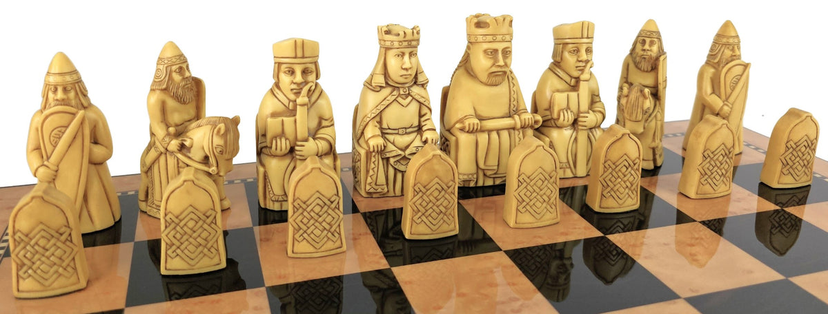 Large Isle of Lewis Chess Set 3 1/4" King with 18" Walnut Color Board