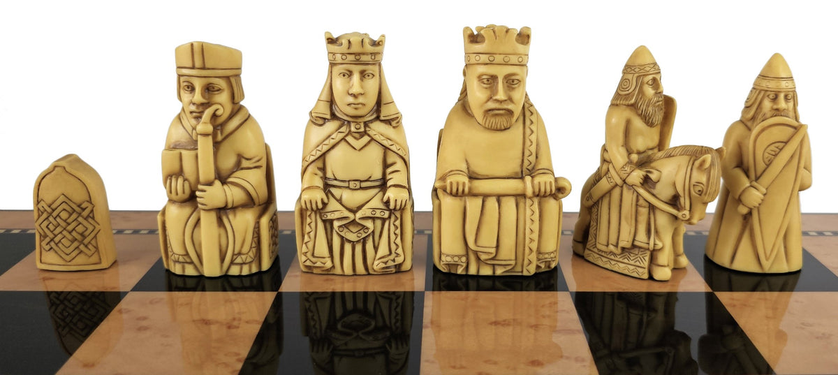 Large Isle of Lewis Chess Set 3 1/4" King with 18" Walnut Color Board