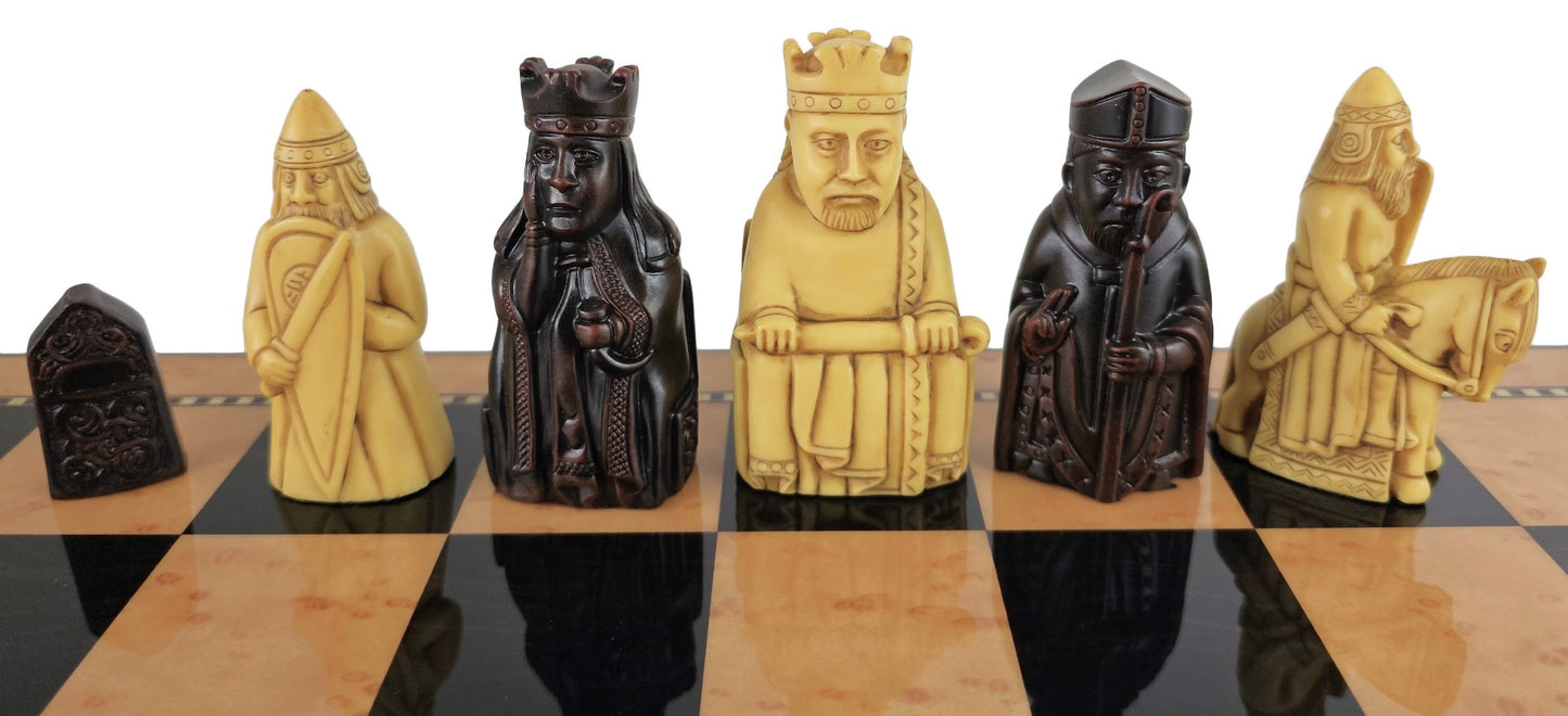 Large Isle of Lewis Brown Medieval Chess Set 20" Walnut Color Storage Board