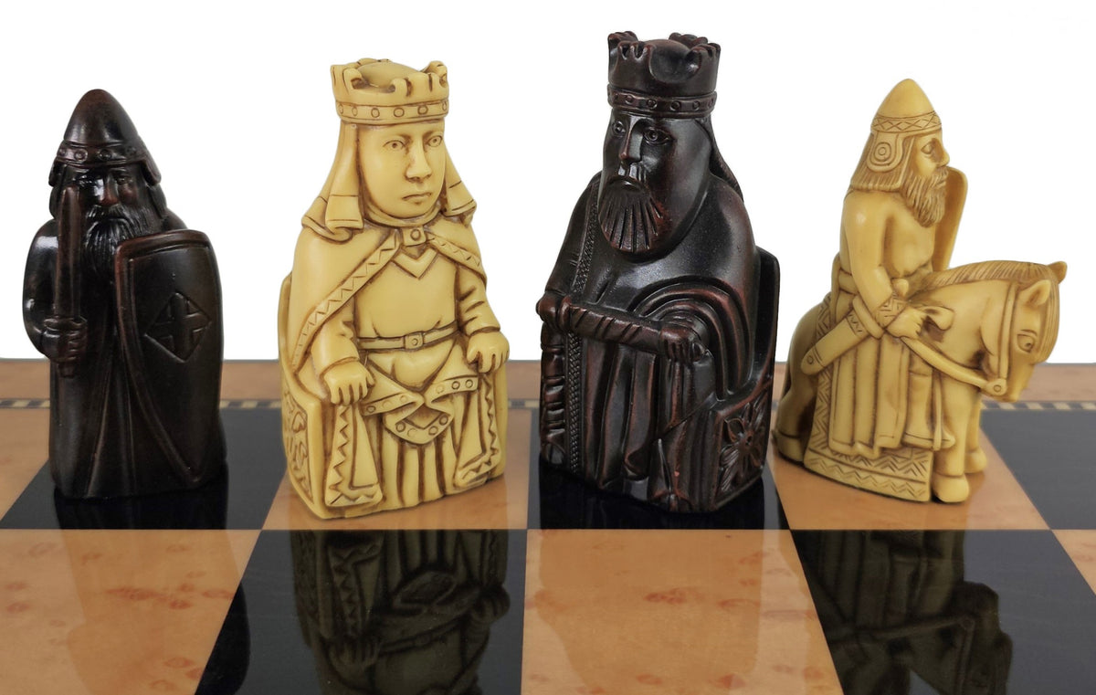 Large Isle of Lewis Chess Set 3 1/4" King with 18" Walnut Color Board