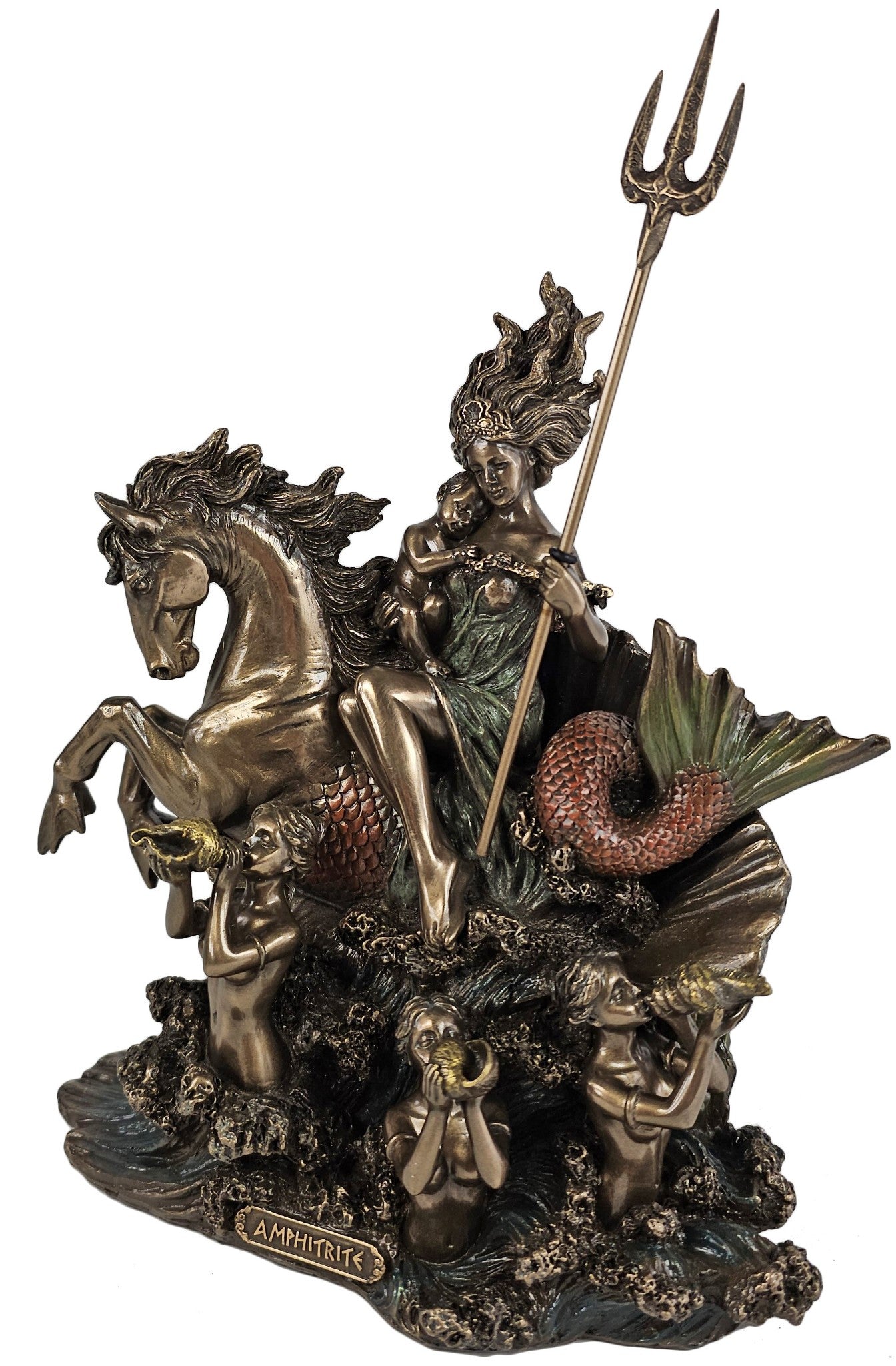 9 5/8" Amphitrite Greek Mythology Goddess Sea Hippocampus Statue Bronze Finish