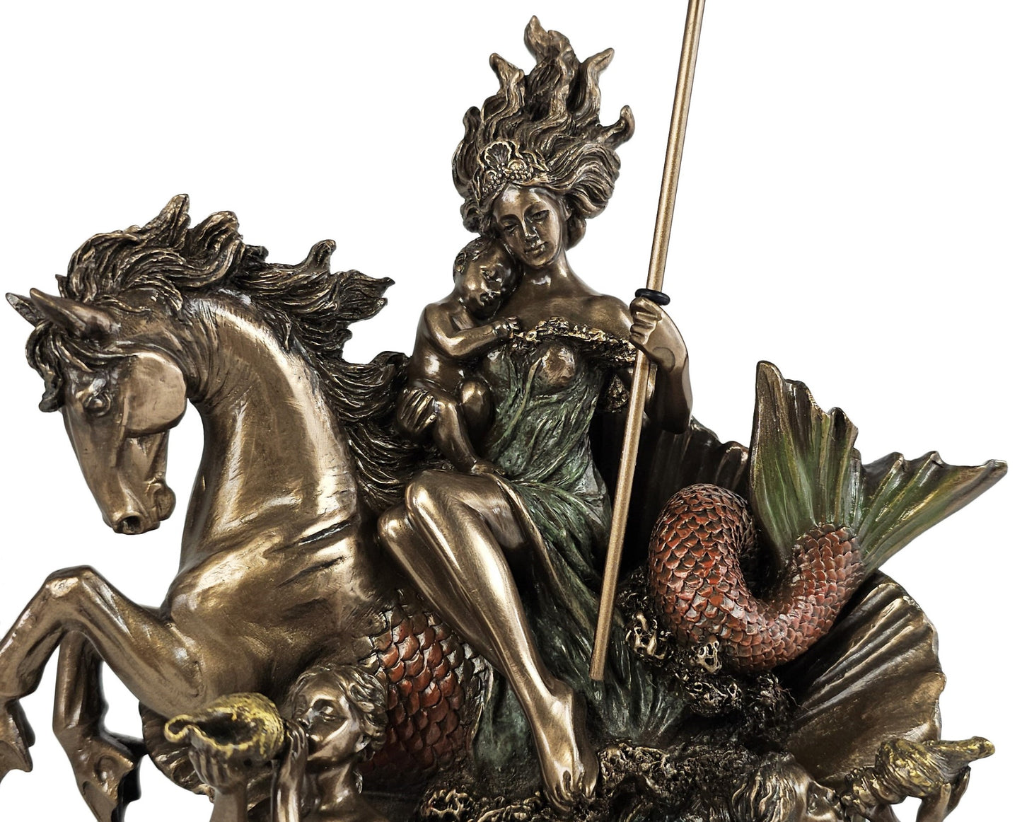 9 5/8" Amphitrite Greek Mythology Goddess Sea Hippocampus Statue Bronze Finish