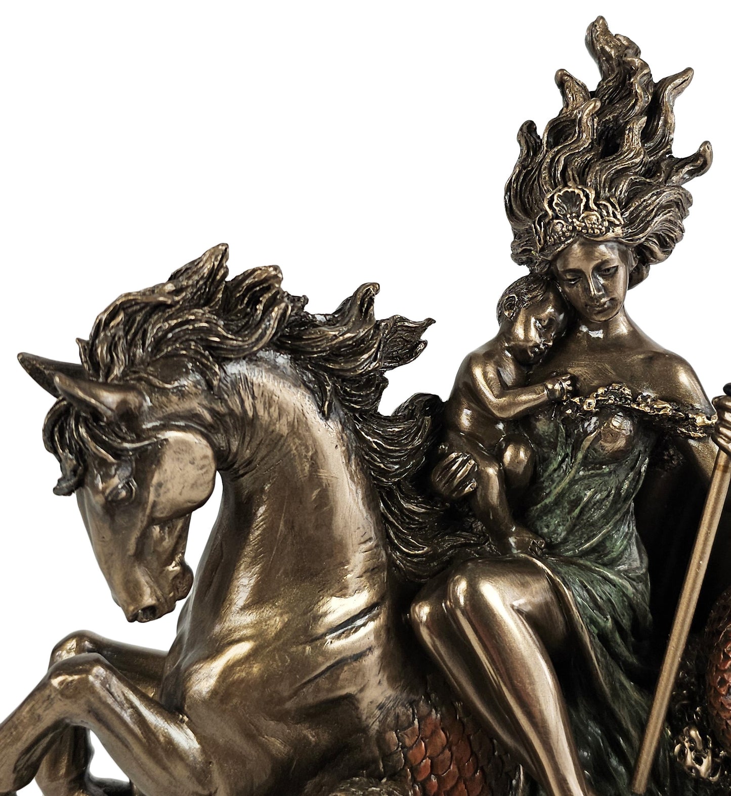 9 5/8" Amphitrite Greek Mythology Goddess Sea Hippocampus Statue Bronze Finish
