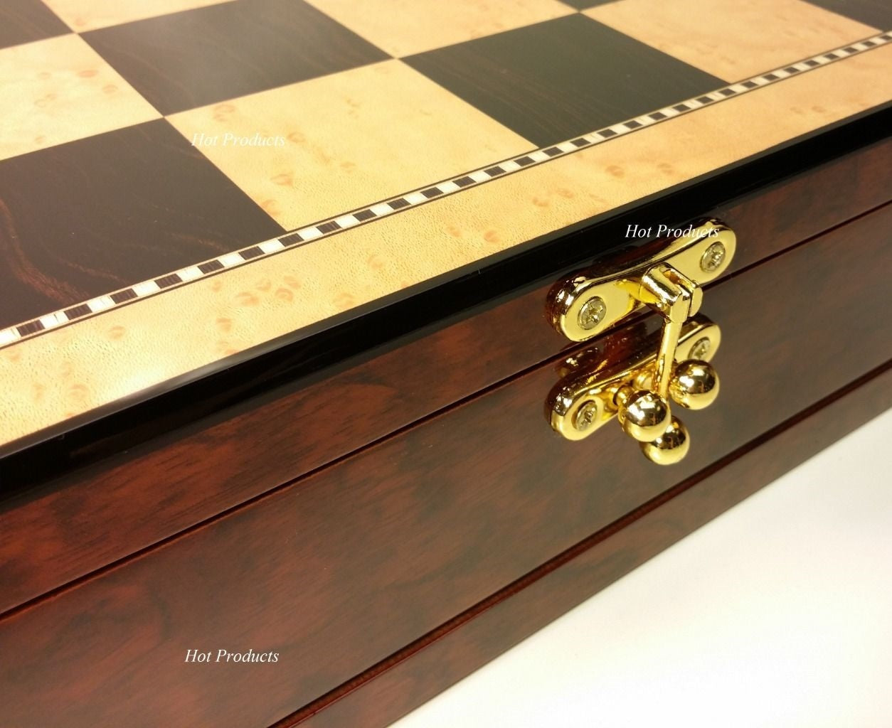 20" LARGE HIGH GLOSS STORAGE CHESS BOARD Walnut & Birdseye Maple Color