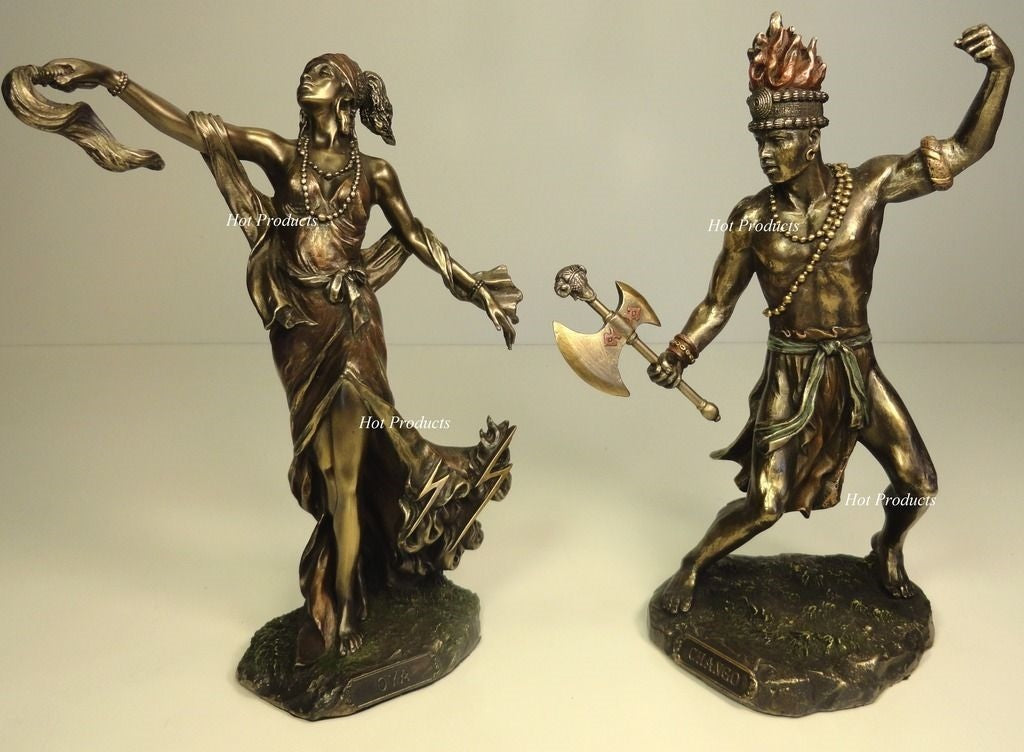 SET OF 2 ORISHA CHANGO OYA God Goddess Yoruba African Statue Bronze Finish