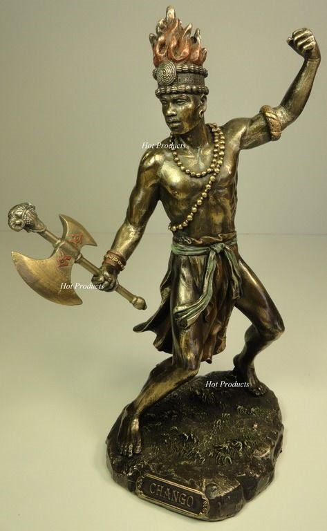 SET OF 2 ORISHA CHANGO OYA God Goddess Yoruba African Statue Bronze Finish