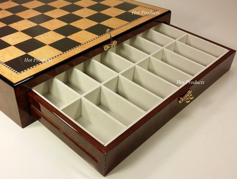 LARGE Staunton High Gloss CHESS SET W 4 1/4" KING 20" Walnut Color Storage Board