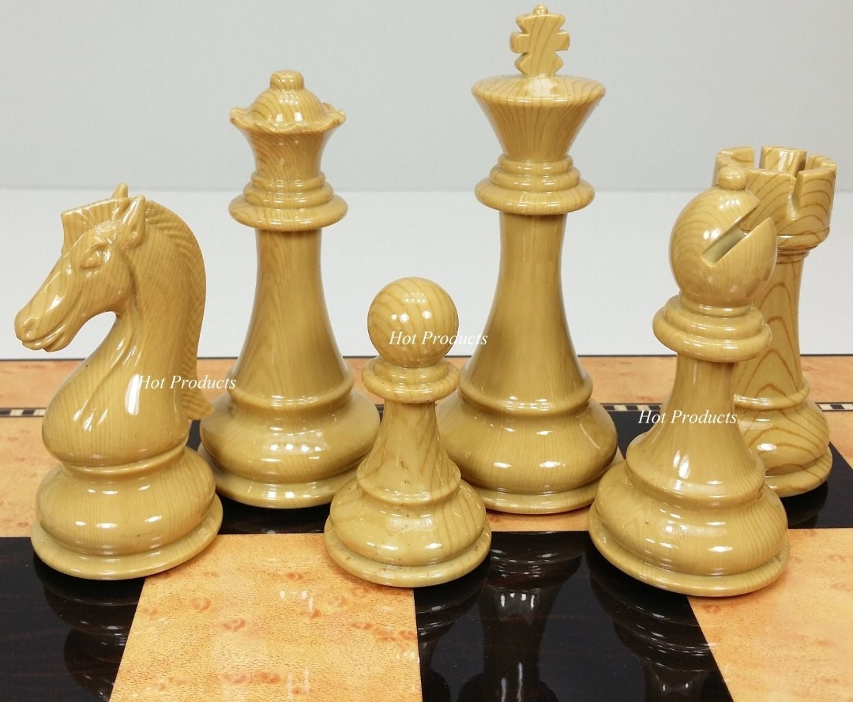 LARGE Staunton High Gloss CHESS SET W 4 1/4" KING 20" Walnut Color Storage Board