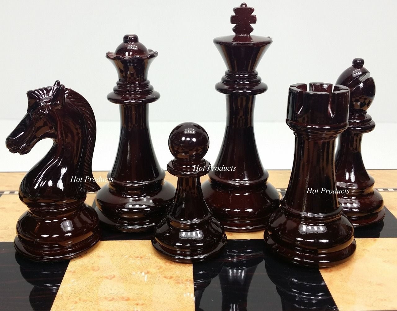 LARGE Staunton High Gloss CHESS SET W 4 1/4" KING 20" Walnut Color Storage Board