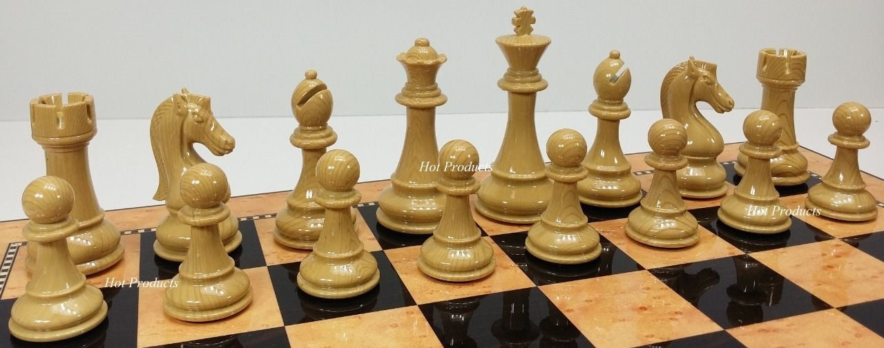 LARGE Staunton High Gloss CHESS SET W 4 1/4" KING 20" Walnut Color Storage Board