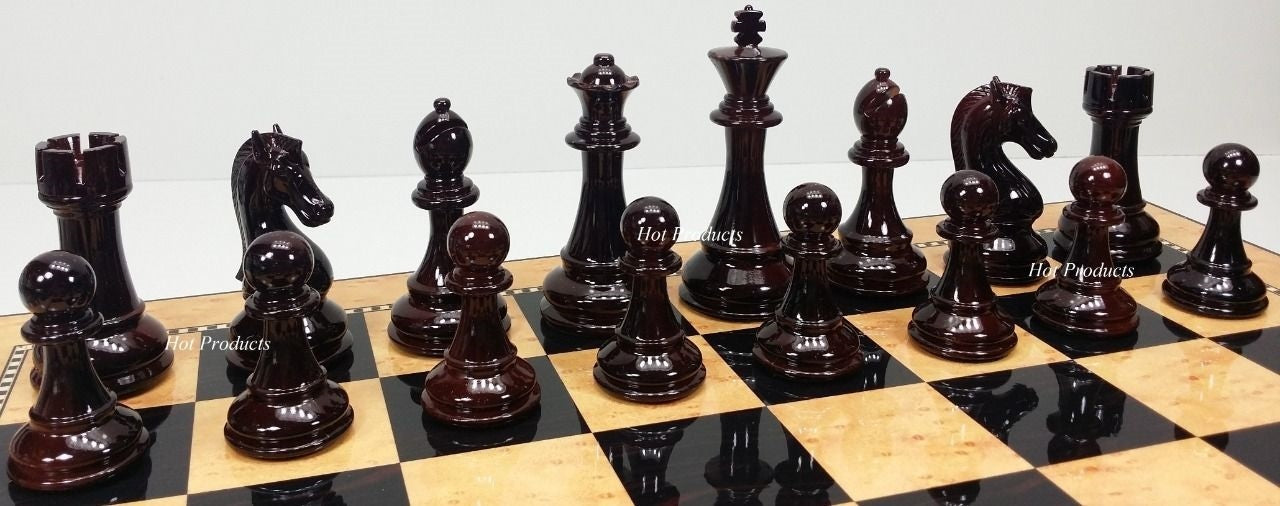 LARGE Staunton High Gloss CHESS SET W 4 1/4" KING 20" Walnut Color Storage Board