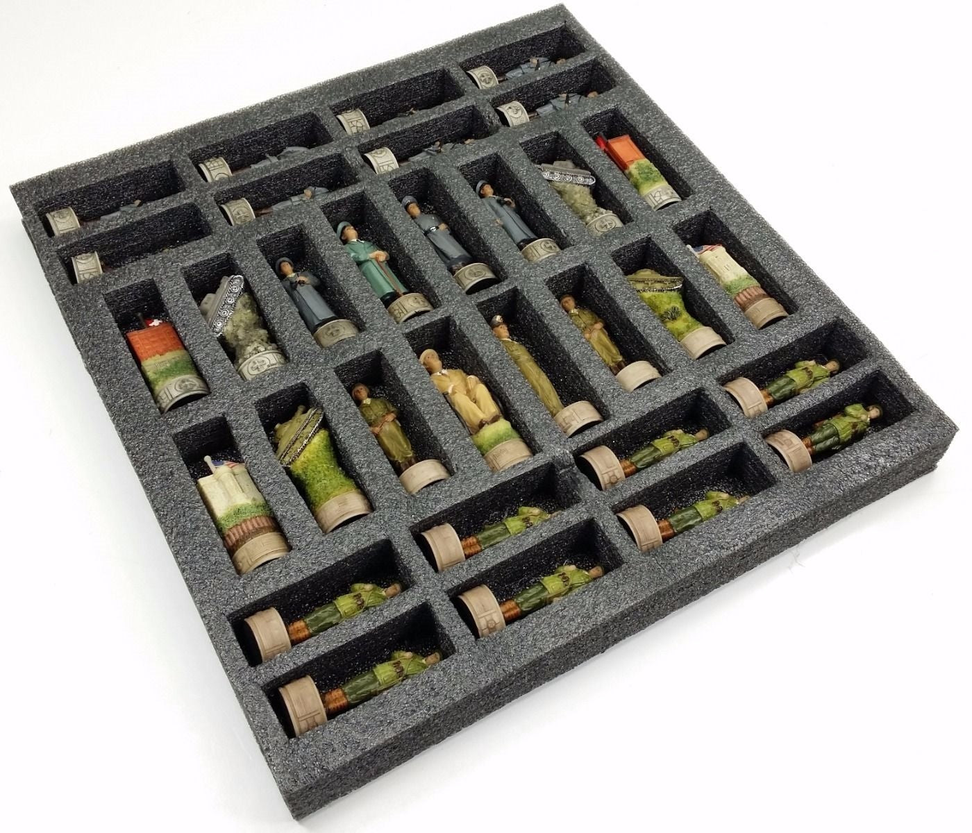 WW2 US vs GERMANY Chess Set W/ 18 Cherry & Burlwood Color Board World War 2