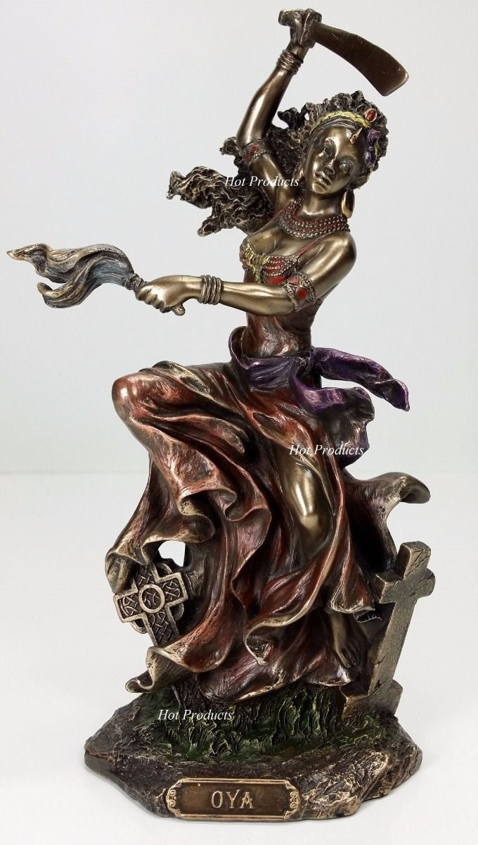 9.5" ORISHA OYA Goddess Wind Sword Yoruba African Statue Sculpture Bronze Color