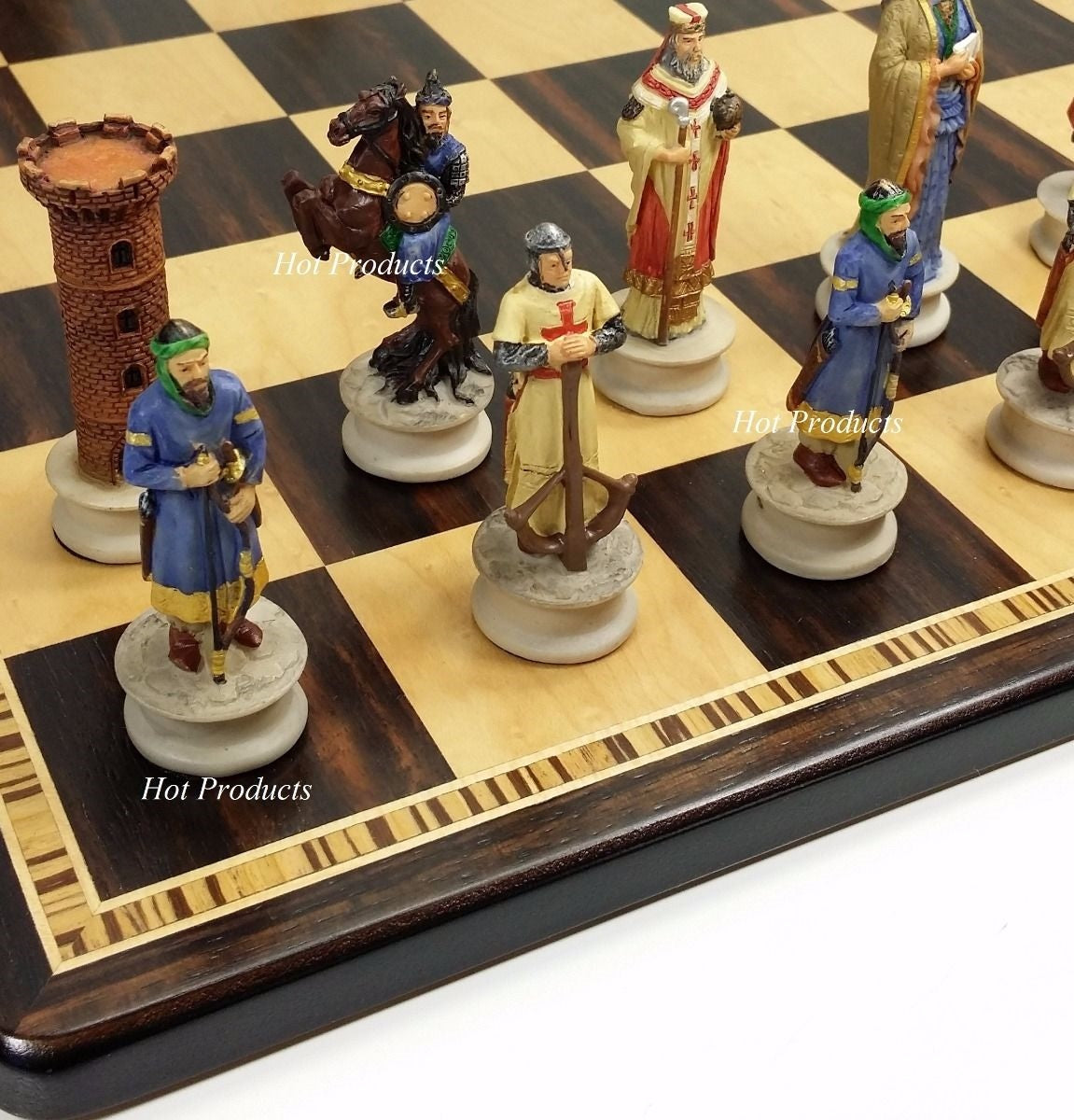 Medieval Times CRUSADE Arabian vs Christian Chess Set Ebony & Maple Wood Board