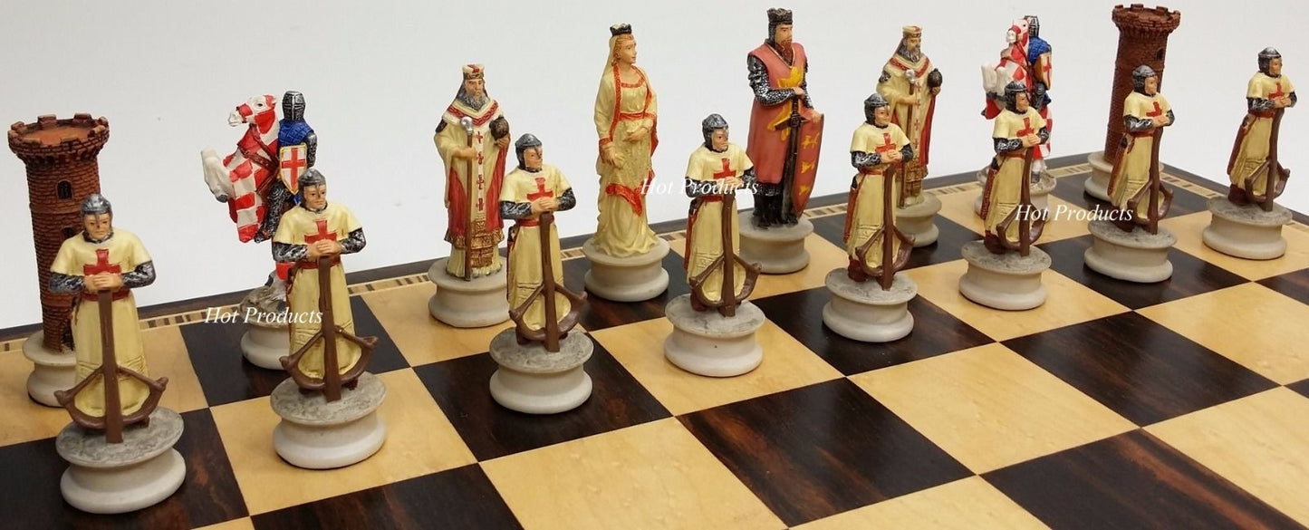 Medieval Times CRUSADE Arabian vs Christian Chess Set Ebony & Maple Wood Board