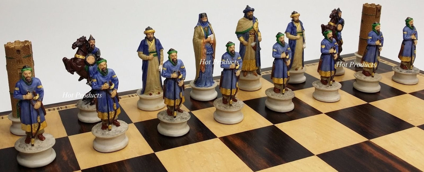 Medieval Times CRUSADE Arabian vs Christian Chess Set Ebony & Maple Wood Board