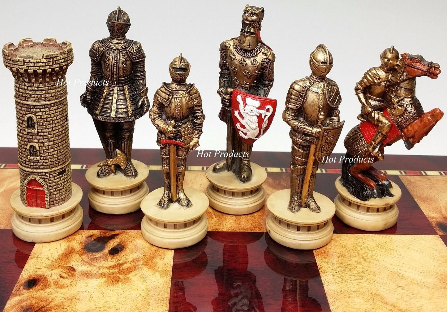 Medieval Times Crusades ARMORED KNIGHT Chess Set Cherry Color Storage Board