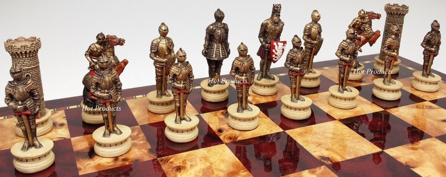 Medieval Times Crusades ARMORED KNIGHT Chess Set Cherry Color Storage Board