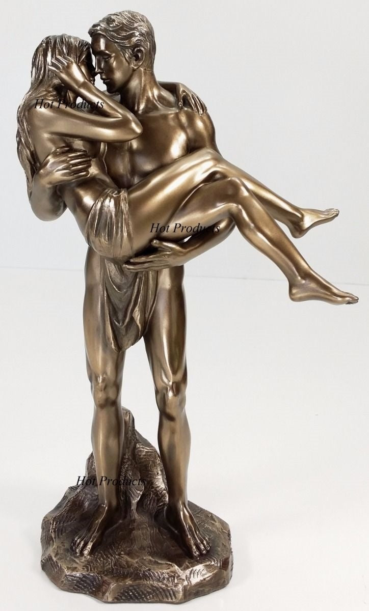 11" LOVERS STATUE Man Carrying Woman / Male Kissing Female Statue Bronze Finish