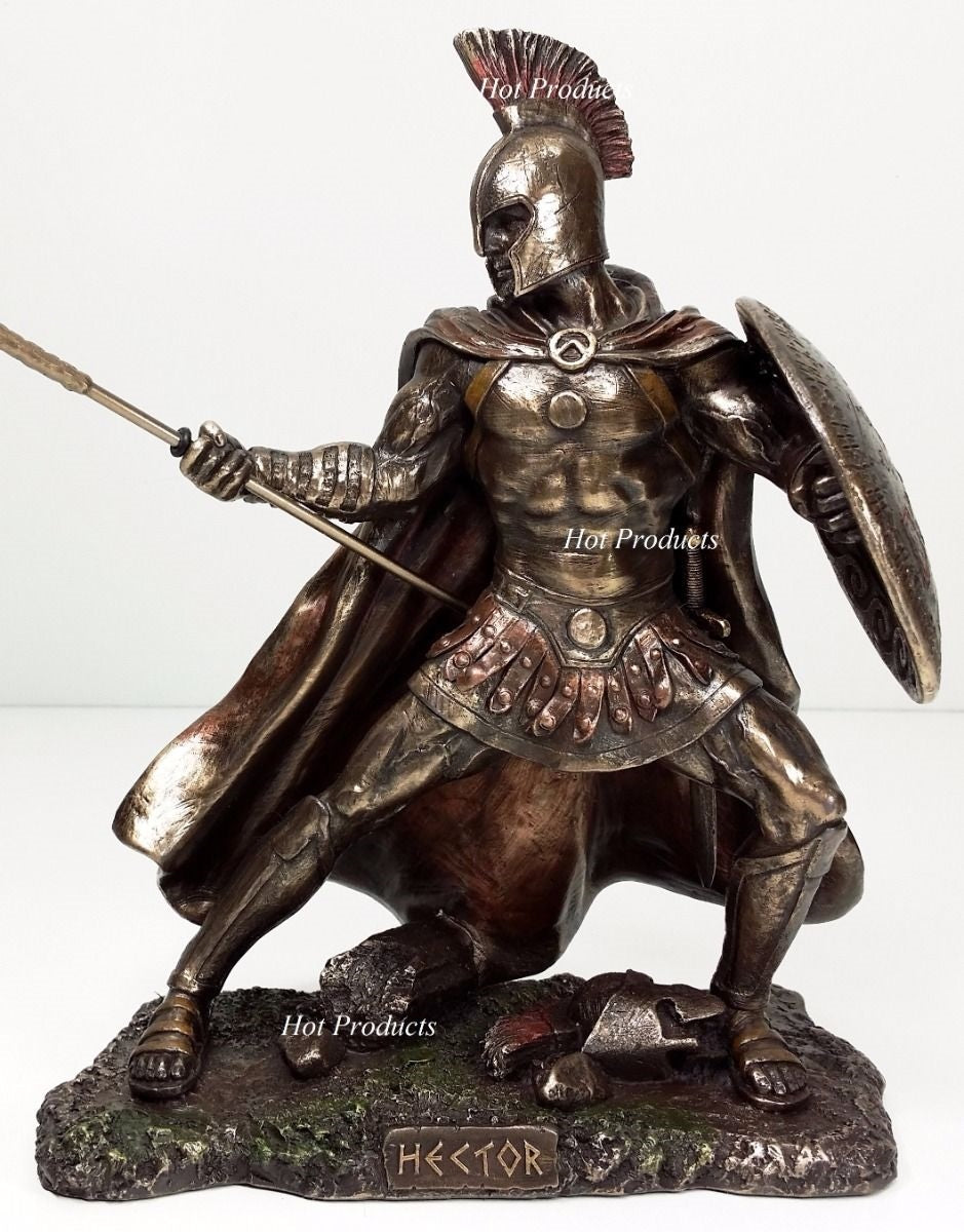 9.5" Hector of Troy Spear & Shield GREEK MYTHOLOGY Sculpture Statue Bronze Color