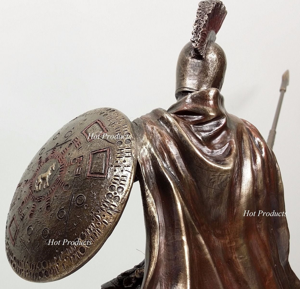 9.5" Hector of Troy Spear & Shield GREEK MYTHOLOGY Sculpture Statue Bronze Color