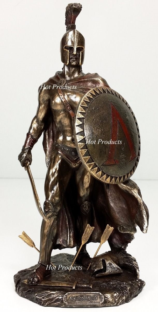 10" LEONIDAS Greek Warrior SPARTAN KING Statue Sword Hoplite Shield Bronze Color