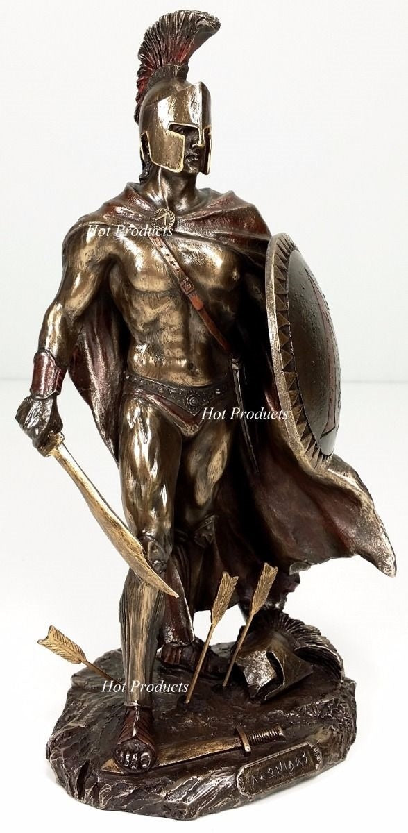 10" LEONIDAS Greek Warrior SPARTAN KING Statue Sword Hoplite Shield Bronze Color