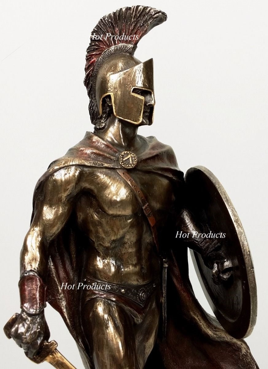 10" LEONIDAS Greek Warrior SPARTAN KING Statue Sword Hoplite Shield Bronze Color