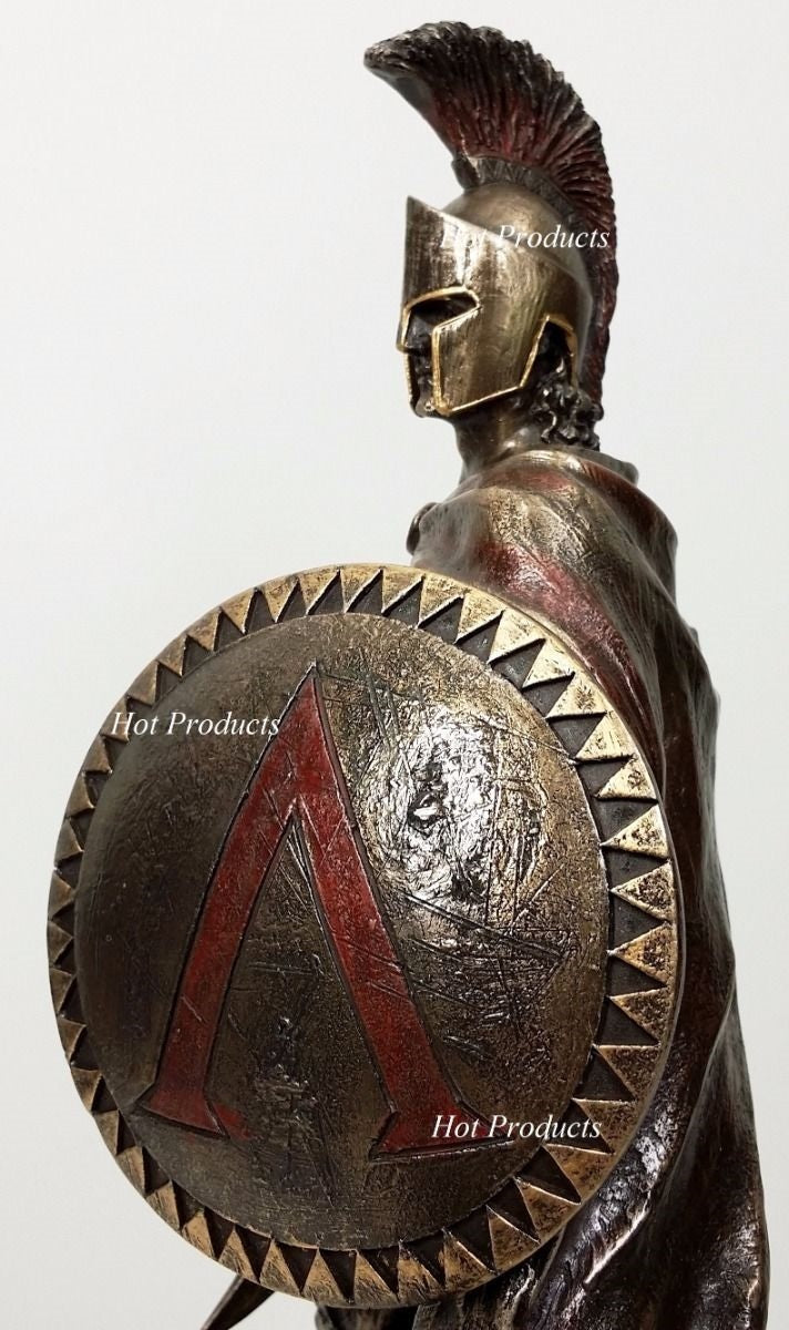 10" LEONIDAS Greek Warrior SPARTAN KING Statue Sword Hoplite Shield Bronze Color