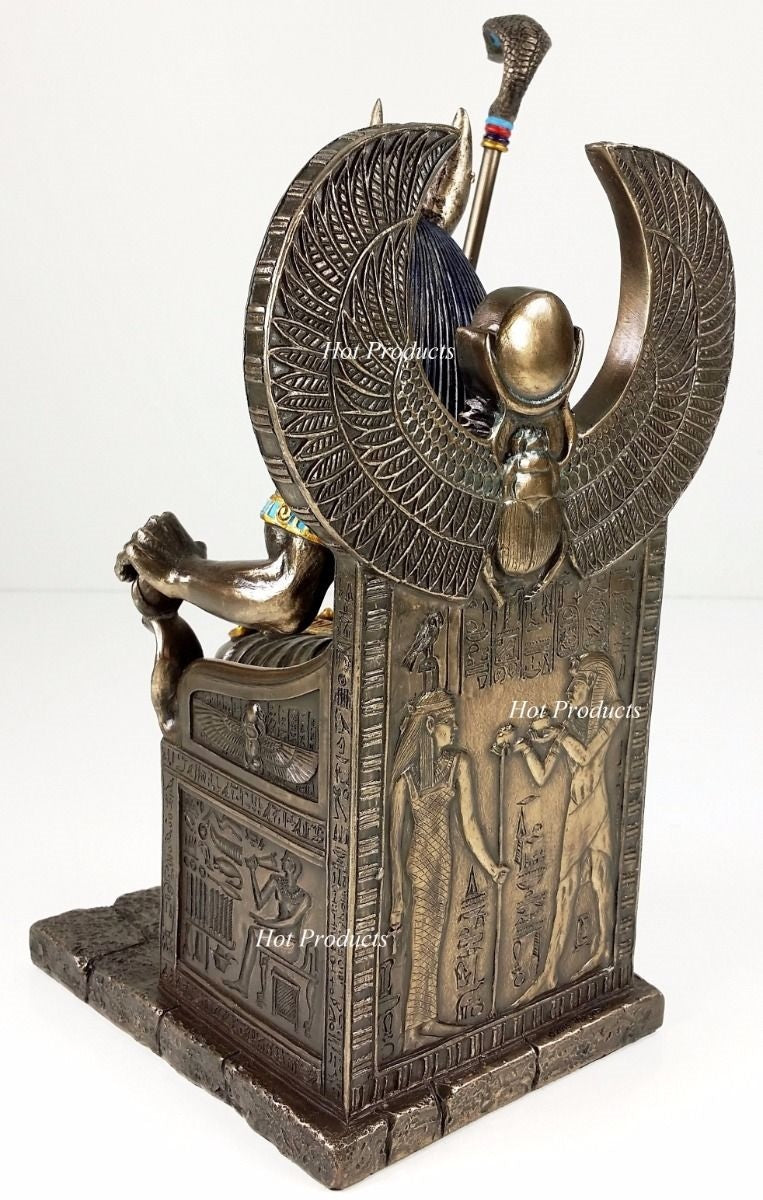 Egyptian Anubis Jackal W/ Cobra Scepter on Throne Statue Antique Bronze Finish
