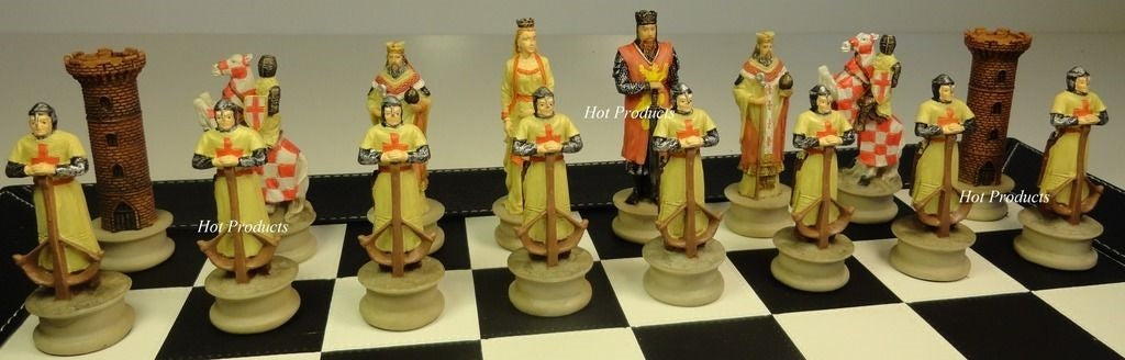 Medieval Times Crusades King Richard Knight Chess Set Black Faux Leather Board