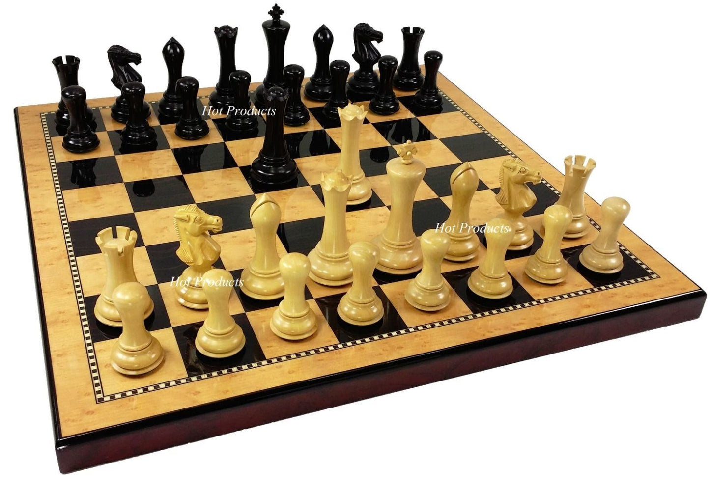 Black & Natural Empire Modern Staunton Wood Chess Set W/ 18" Walnut Color Board