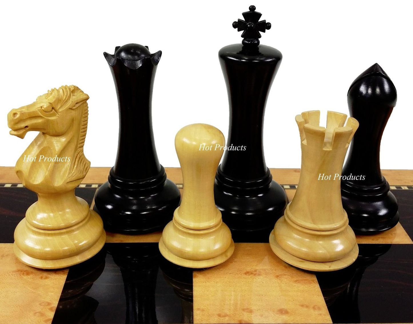 Black & Natural Empire Modern Staunton Wood Chess Set W/ 18" Walnut Color Board