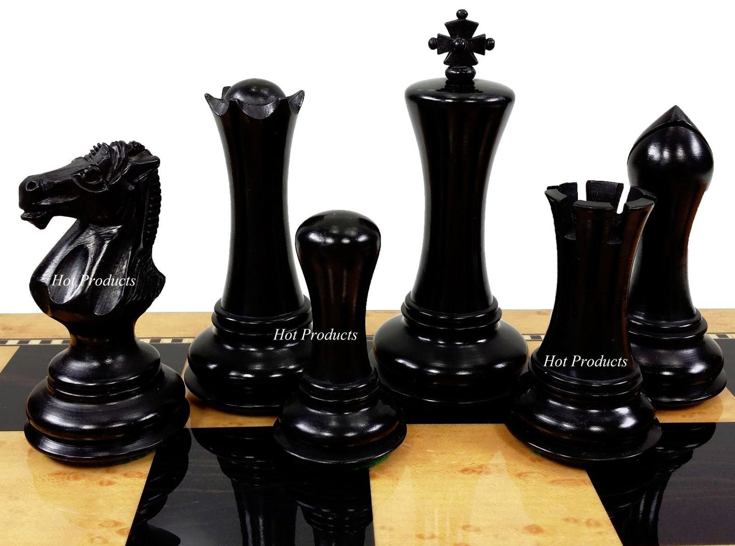 Black & Natural Empire Modern Staunton Wood Chess Set W/ 18" Walnut Color Board