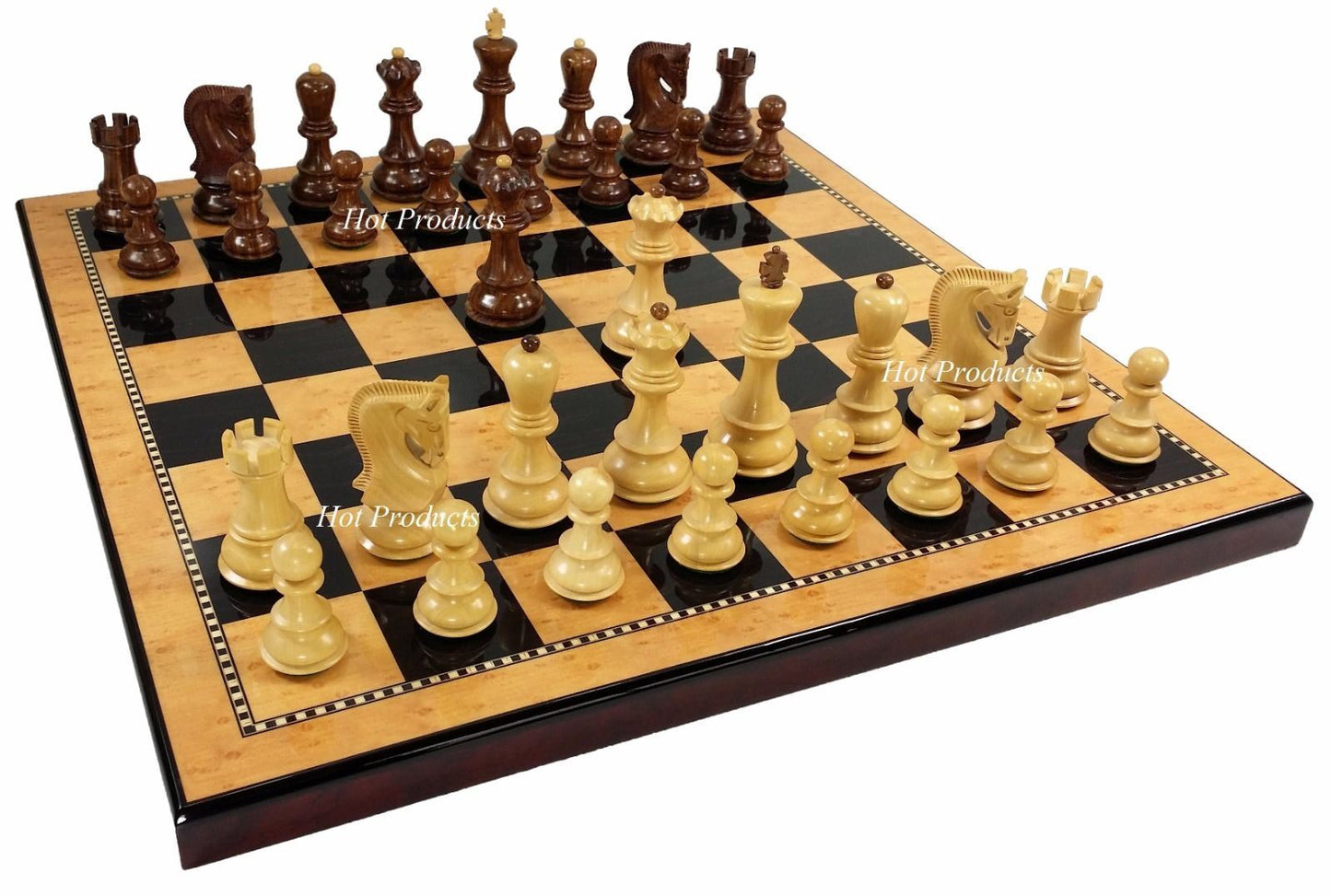 Acacia Opposite Tops 3 3/4 King Staunton Wood Chess Set 18" Walnut Color Board