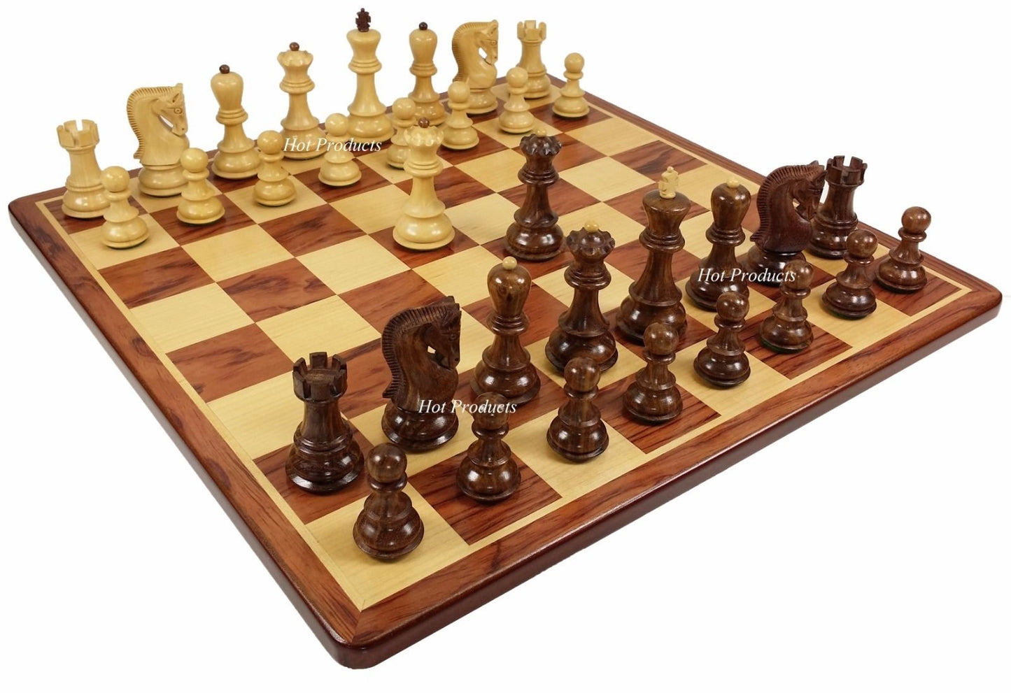 4 Queens Acacia Opposite Tops 3 3/4" Kg Staunton Wood Chess Set 17" Padauk Bd