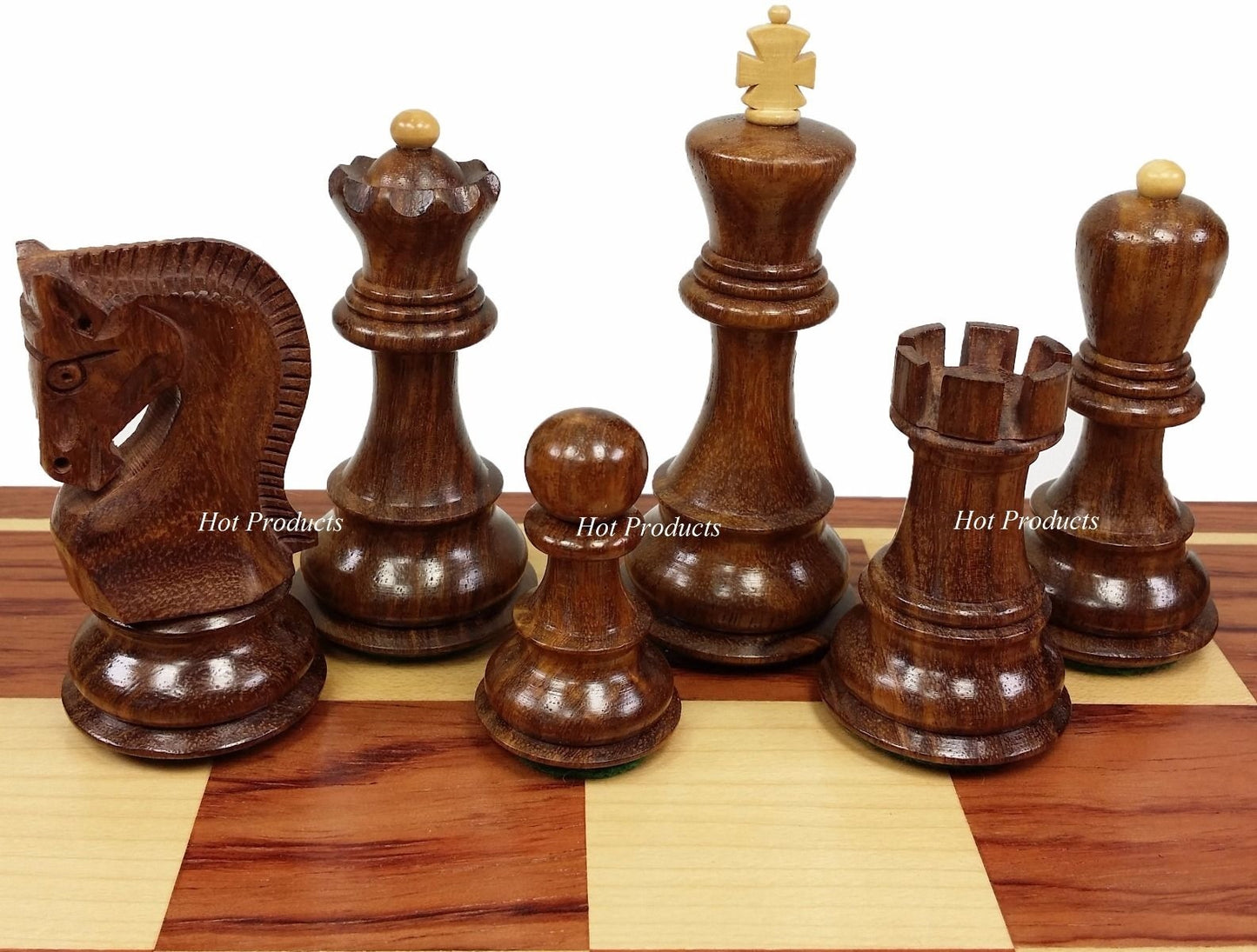 4 Queens Acacia Opposite Tops 3 3/4" Kg Staunton Wood Chess Set 17" Padauk Bd