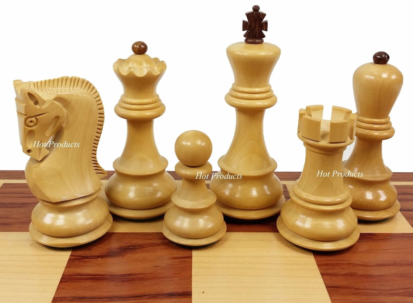 4 Queens Acacia Opposite Tops 3 3/4" Kg Staunton Wood Chess Set 17" Padauk Bd