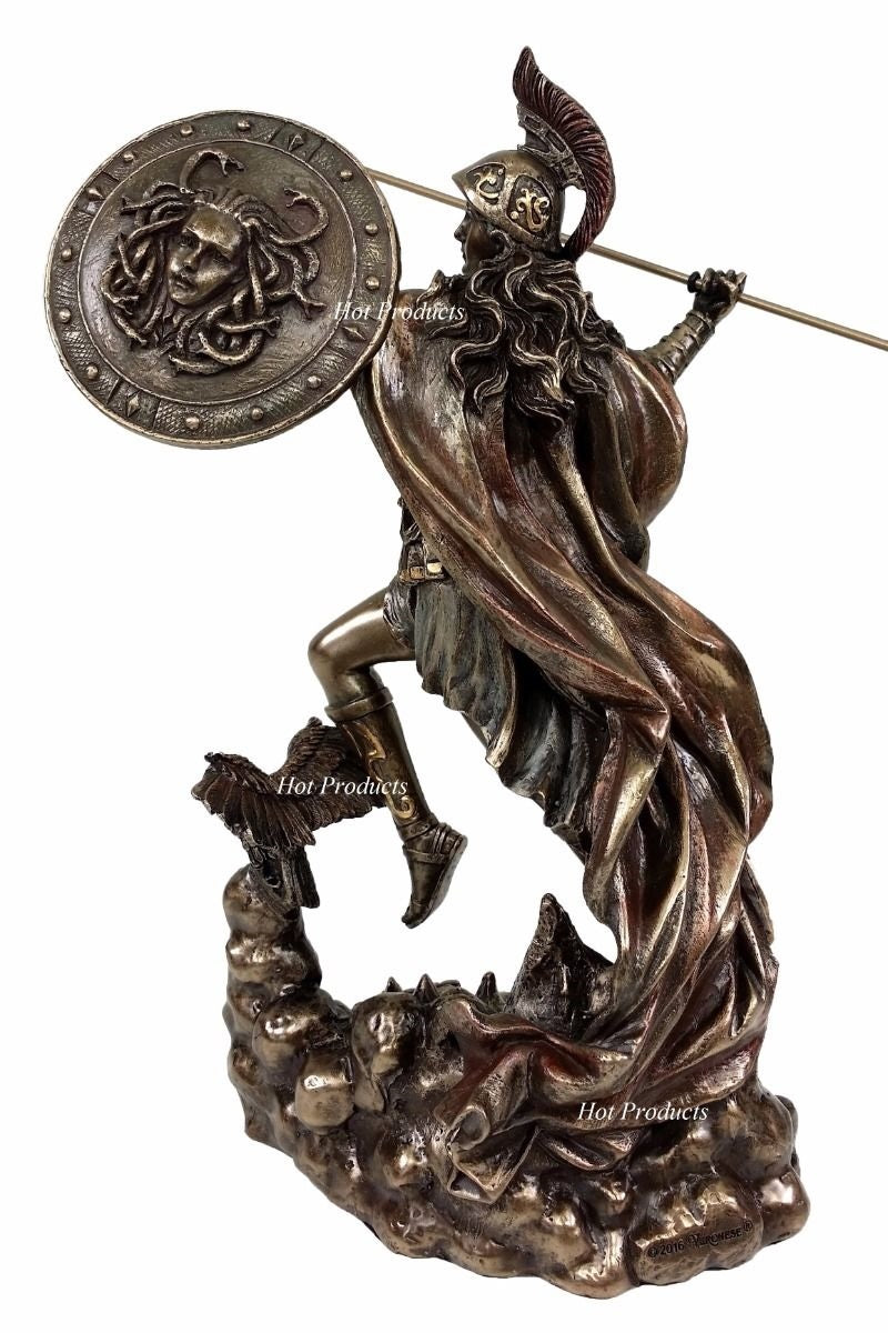 ATHENA Goddess of War Throwing Javelin Greek Mythology Owl Statue Bronze Finish
