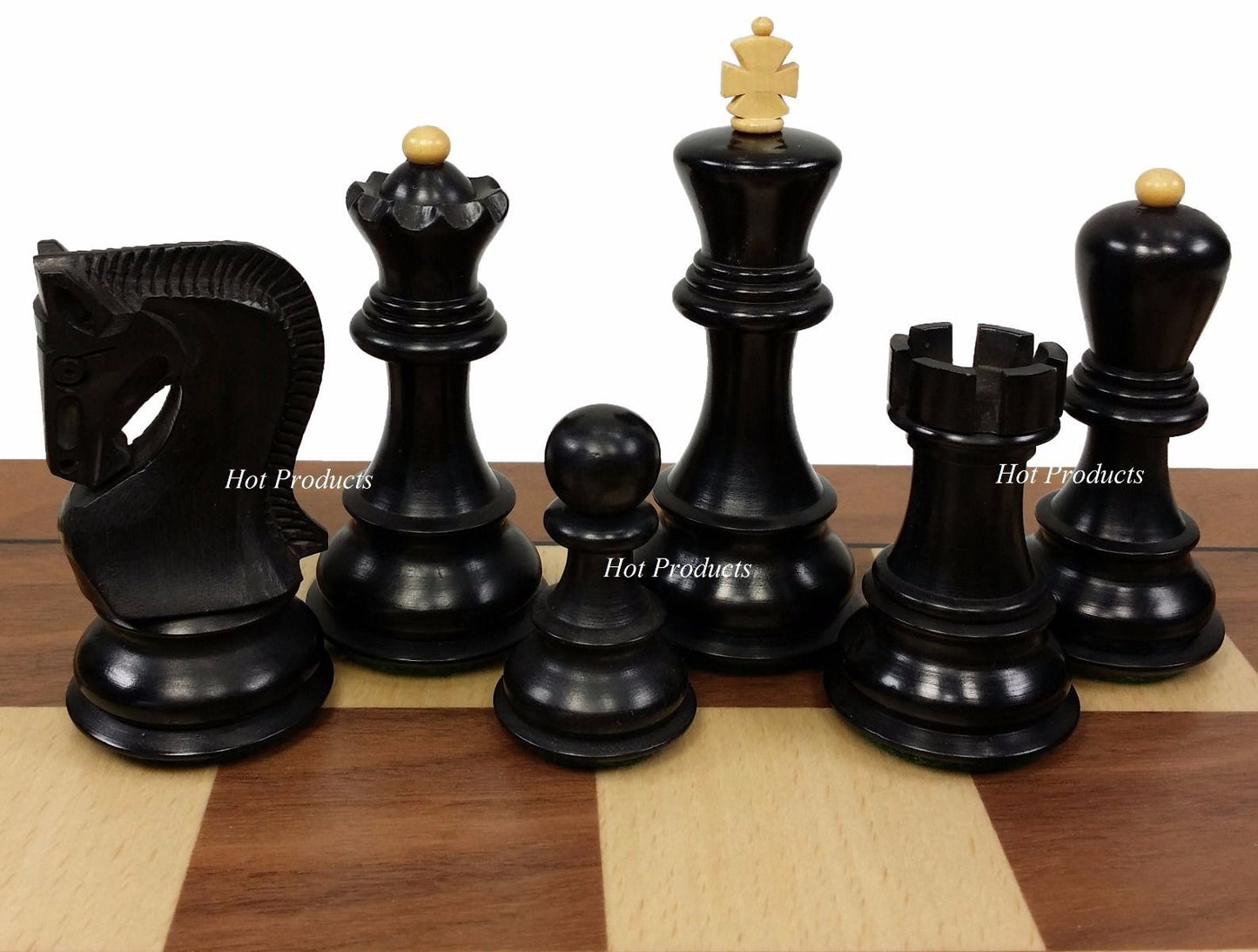4 QN BLACK RUSSIAN Opp Tops 3 3/4" King Staunton Wood Chess Set Walnut Bd 19"