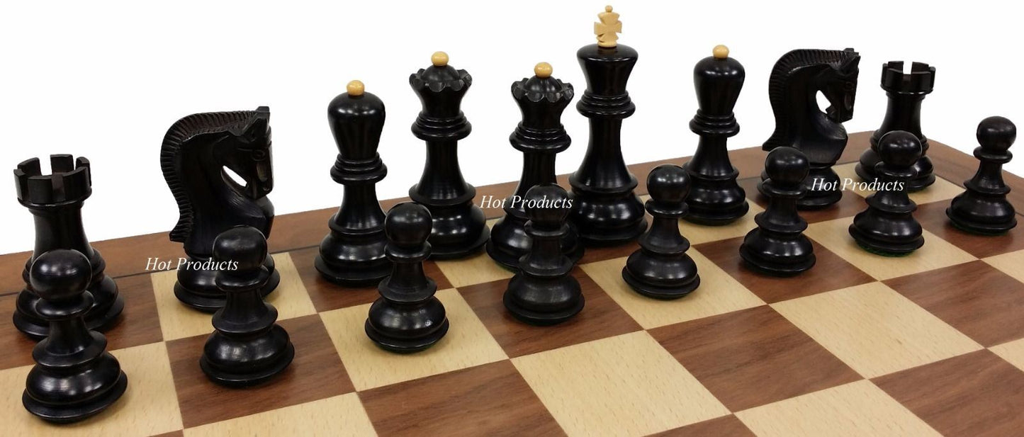 4 QN BLACK RUSSIAN Opp Tops 3 3/4" King Staunton Wood Chess Set Walnut Bd 19"