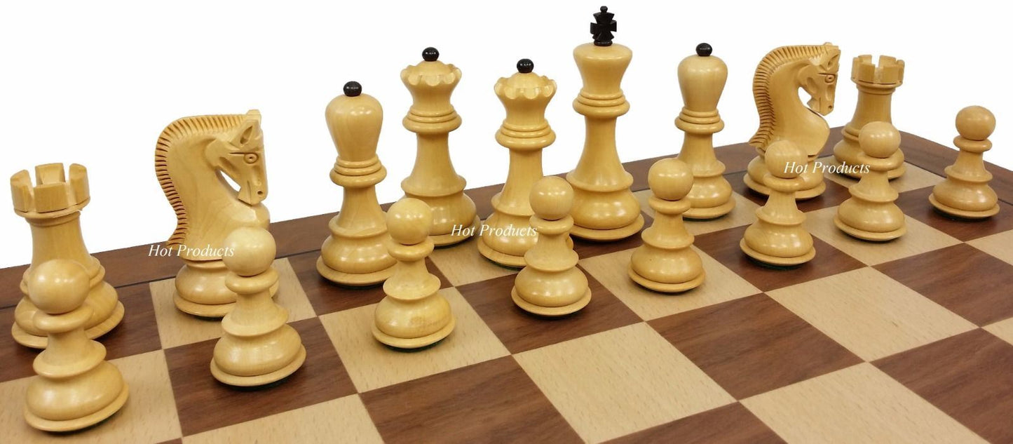 4 QN BLACK RUSSIAN Opp Tops 3 3/4" King Staunton Wood Chess Set Walnut Bd 19"