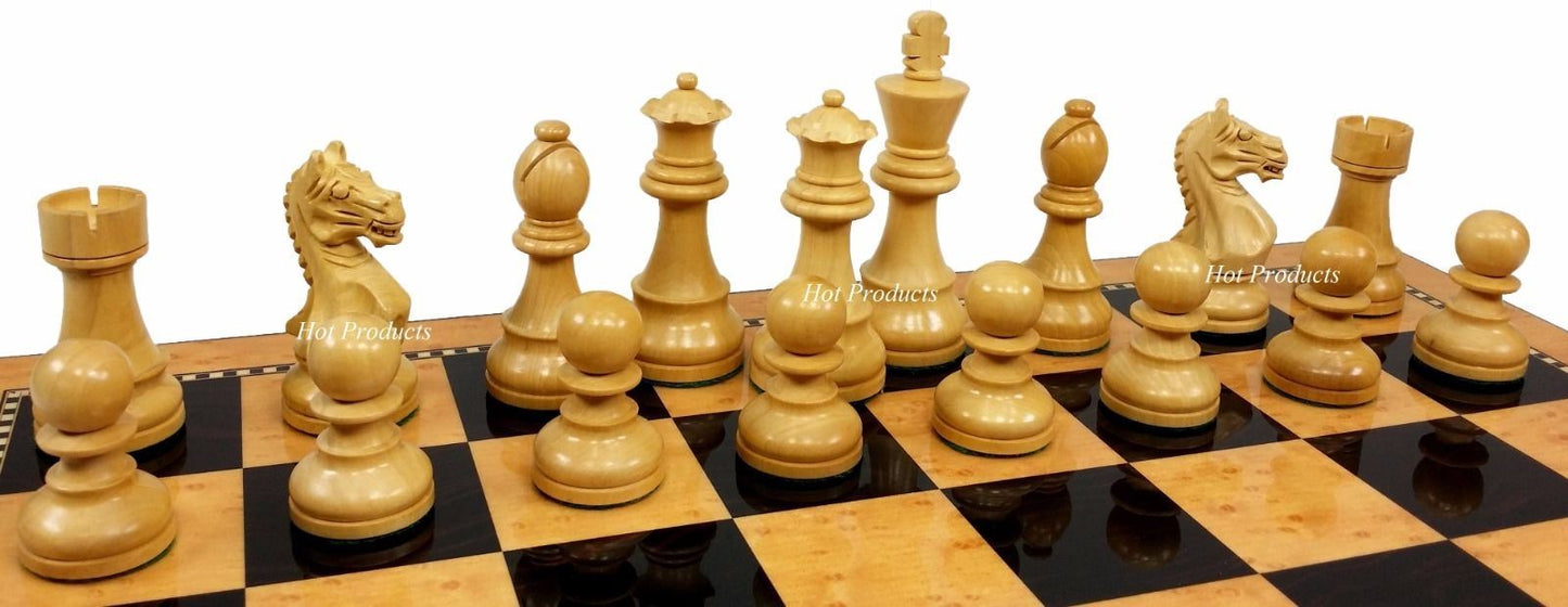 4 Qn BLACK Supreme Knight 3 3/4 King Staunton Wood Chess Set Gloss Walnut Board