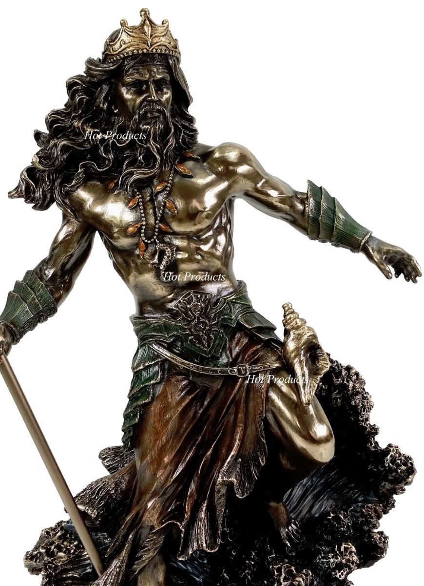 LARGE 20" Poseidon W Trident GREEK MYTHOLOGY God of Sea Statue Bronze Finish