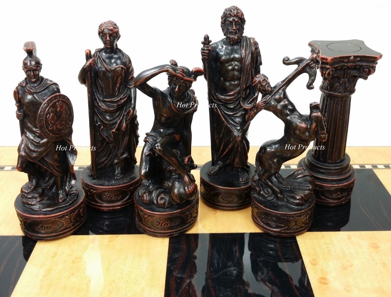 Greek Roman Mythology Gods Chess Set 18" Walnut Birdseye Maple Color Board