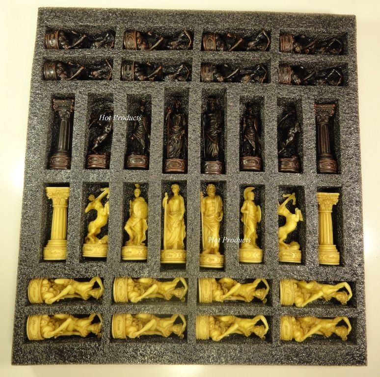 Greek Roman Mythology Gods Chess Set 18" Walnut Birdseye Maple Color Board